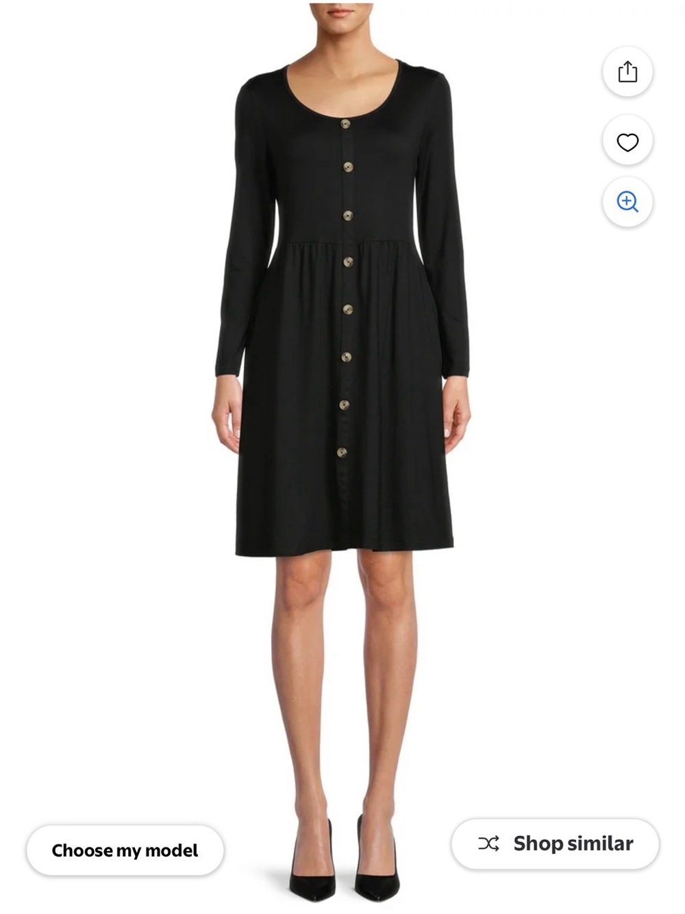 NINE EIGHT. Women's Black Button-Front Long Sleeve Dress